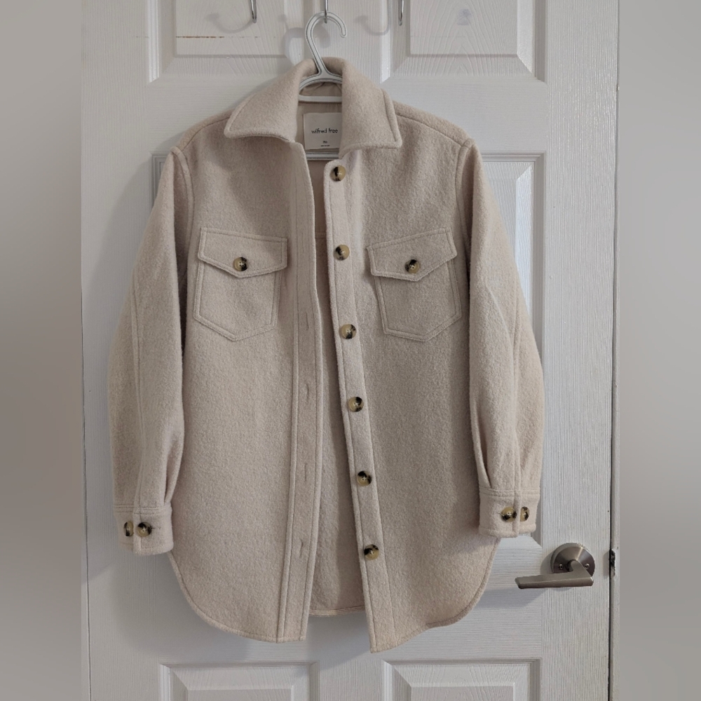 Aritzia Wilfred Free Ganna Jacket 100% Merino Wool Shacket Cream 2XS Fits XS S M